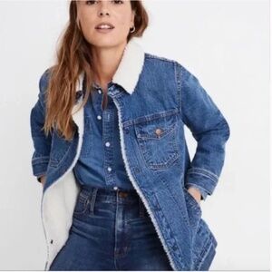 Madewell The Oversized Jean Jacket in Donaway Wash: Sherpa Edition | NWOT